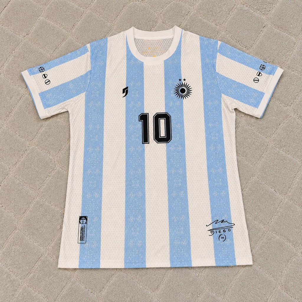 Diego Armando Maradona 10 - Argentina Legendary White Retro Kit Jersey Trikot Maillot Soccer Shirt