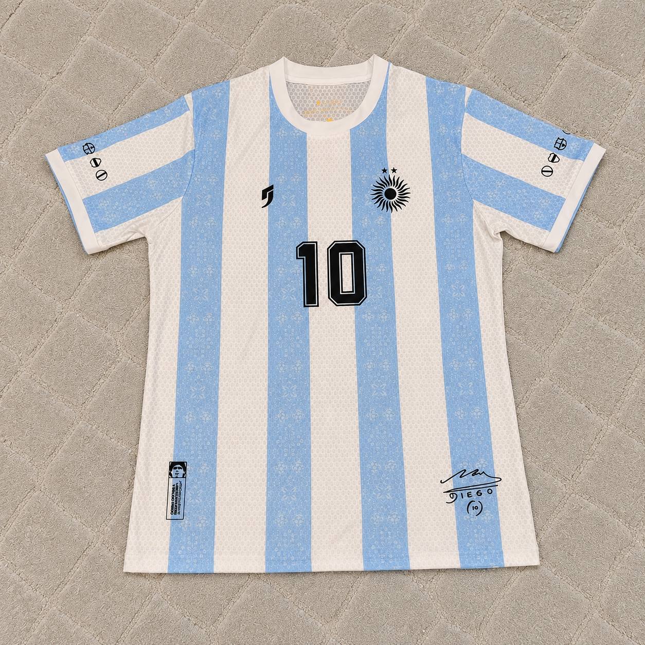 Diego Armando Maradona 10 - Argentina Legendary White Retro Kit Jersey Trikot Maillot Soccer Shirt