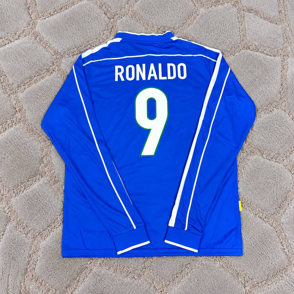 Ronaldo Nazario El Fenomeno #9 Brazil 1998 World Cup Long Sleeve Retro Home Football Shirt - Jersey Kit - Trikot Maillot