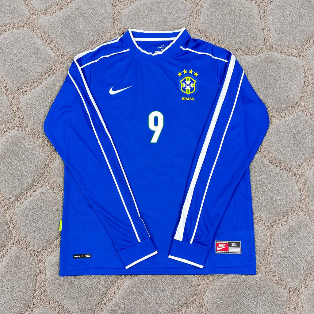 Ronaldo Nazario El Fenomeno #9 Brazil 1998 World Cup Long Sleeve Retro Home Football Shirt - Jersey Kit - Trikot Maillot