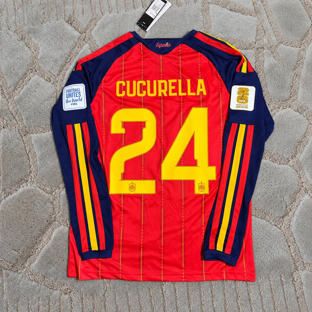 Marc Cucurella #24 Spain 2026 World Cup Home Jersey – Long Sleeve Edition - Trikot Maillot