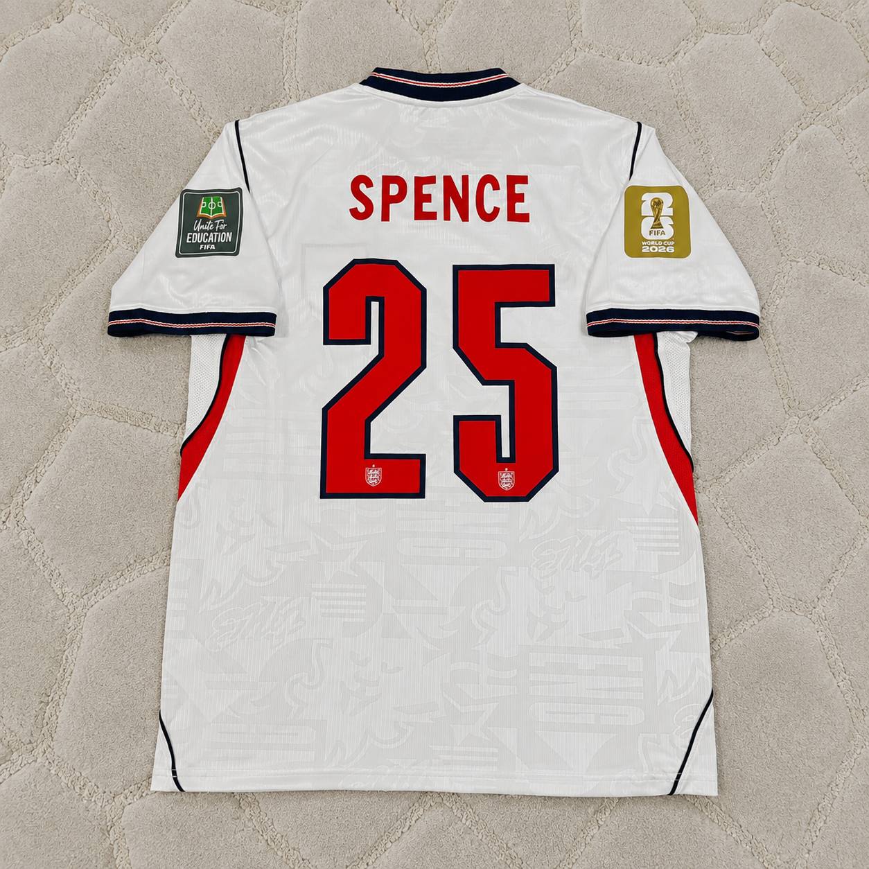 Djed Spence #25 England 2026 World Cup Home White Football Jersey