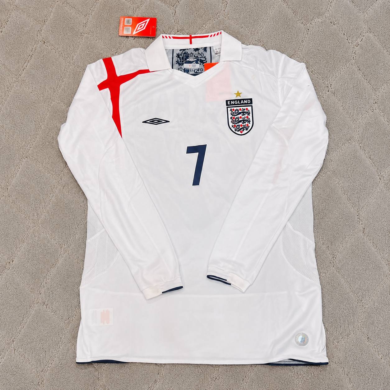 David Beckham #7 England World Cup 2006  Home Long Sleeve Retro Jersey
