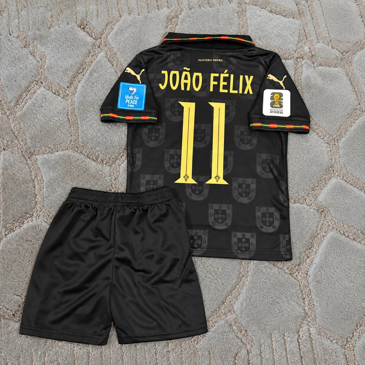 Joao Felix Portugal 2026 World Cup Kids Away Black Football Shirt - Jersey Kit