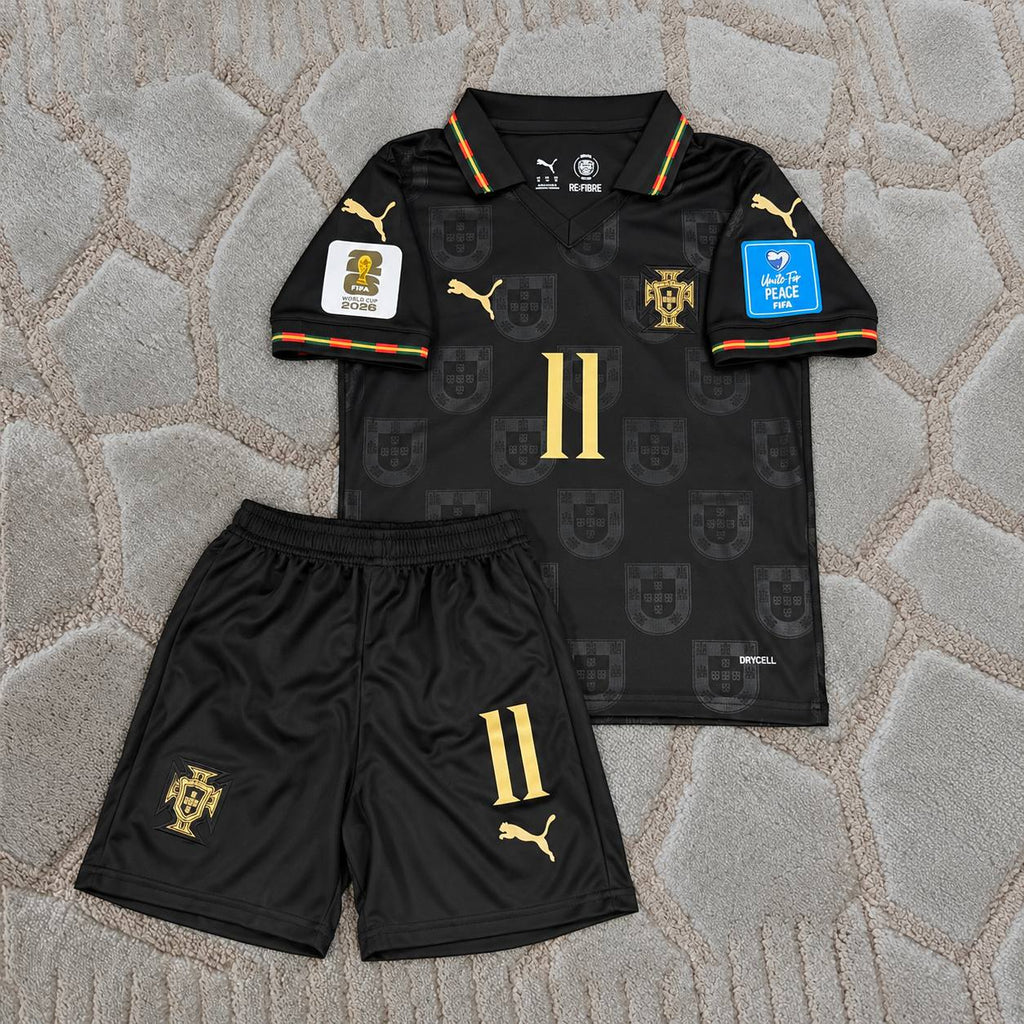 Joao Felix Portugal 2026 World Cup Kids Away Black Football Shirt - Jersey Kit