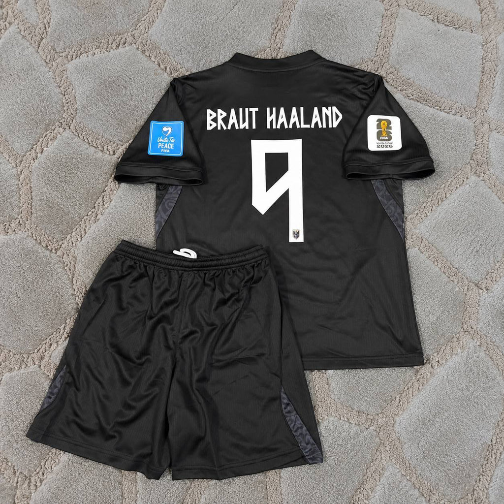 Erling Haaland #9 Norway 2026 World Cup Kids Away Black Football Shirt - jersey kit