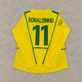 Ronaldinho Brazil 2002 World Cup Final Yellow Long Sleeve Retro Football Jersey
