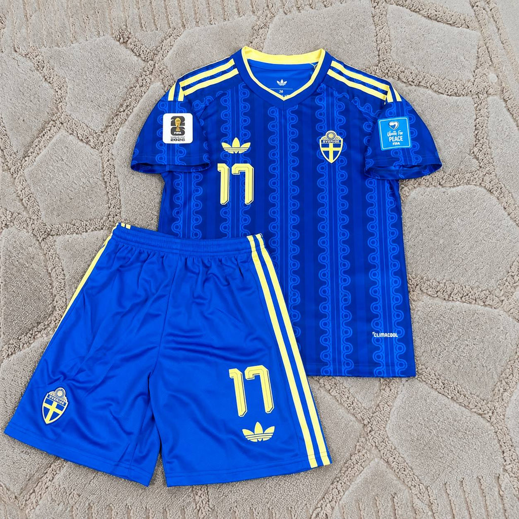 Victor Gyökeres Sweden New Season 2026 World Cup Kids Away Blue Football Jersey Kit