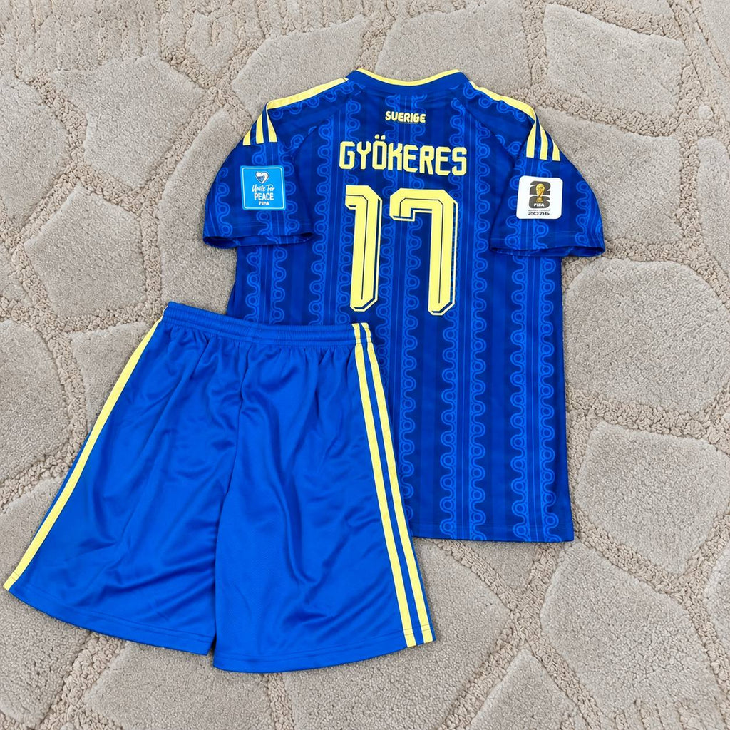 Victor Gyökeres Sweden New Season 2026 World Cup Kids Away Blue Football Jersey Kit