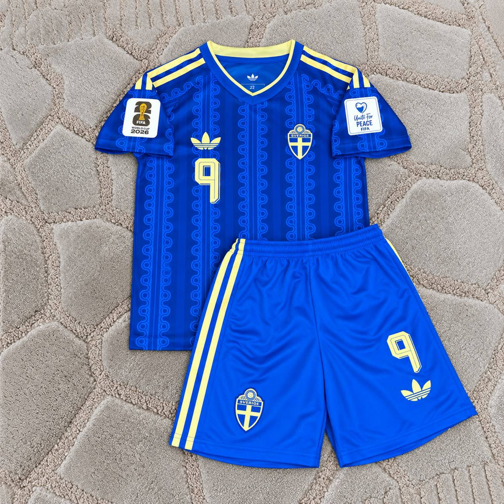 Alexander Isak Sweden New Season 2026 World Cup Away Kids Blue Football Jersey Kit
