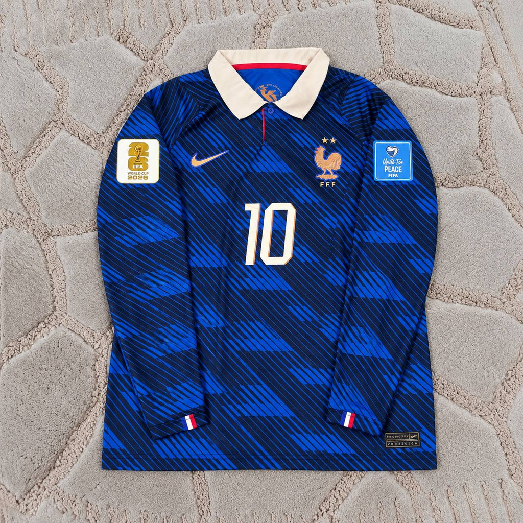 Kylian Mbappe France 2026 World Cup Home Long Sleeve Blue Football Jersey Kit - Trikot Maillot