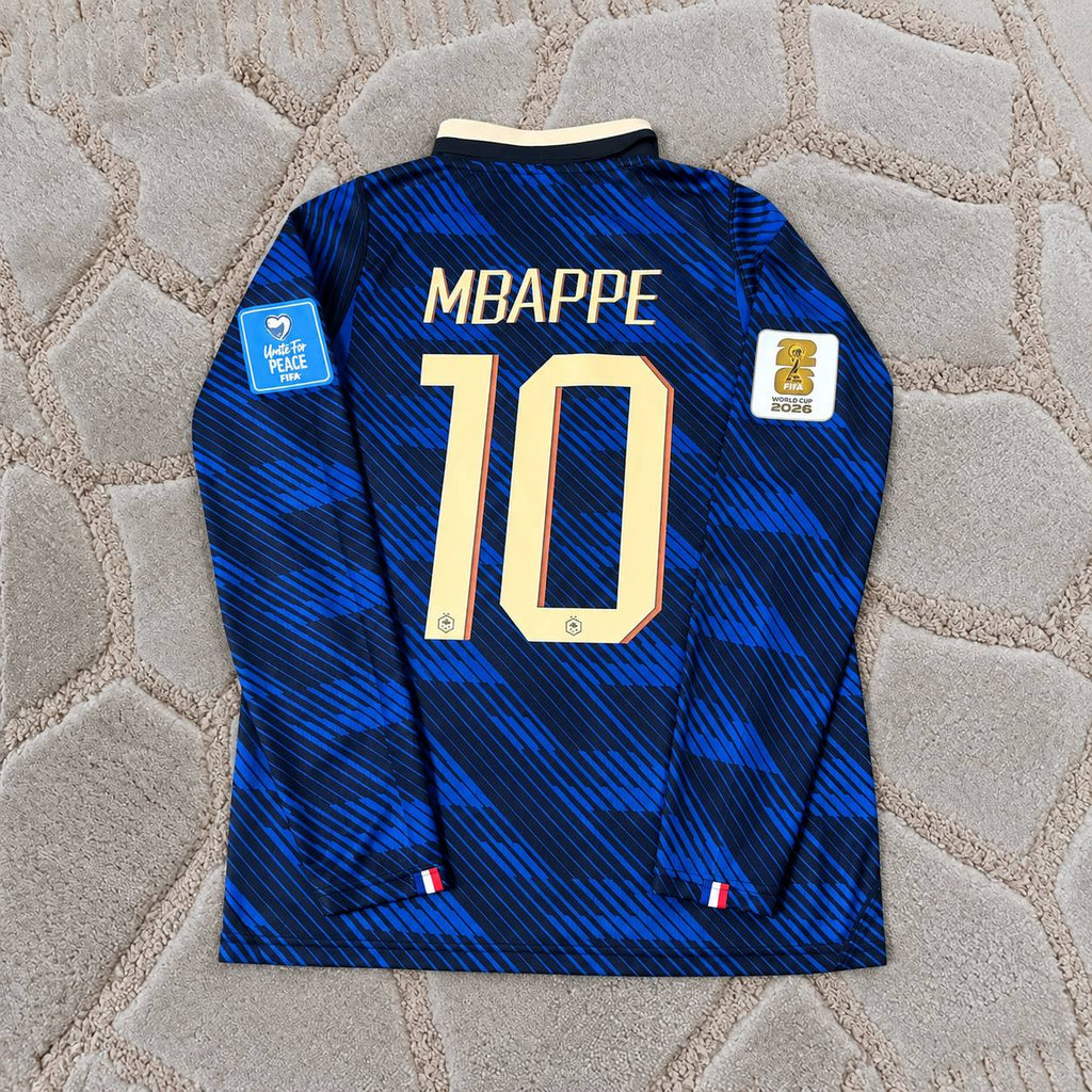 Kylian Mbappe France 2026 World Cup Home Long Sleeve Blue Football Jersey Kit - Trikot Maillot