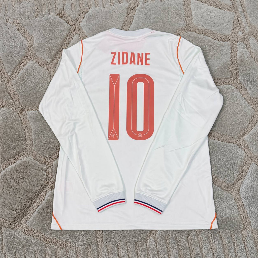 Zinedine Zidane France Away Long Sleeve Retro Football Jersey Kit - Trikot Maillot