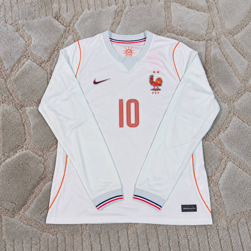 Zinedine Zidane France Away Long Sleeve Retro Football Jersey Kit - Trikot Maillot