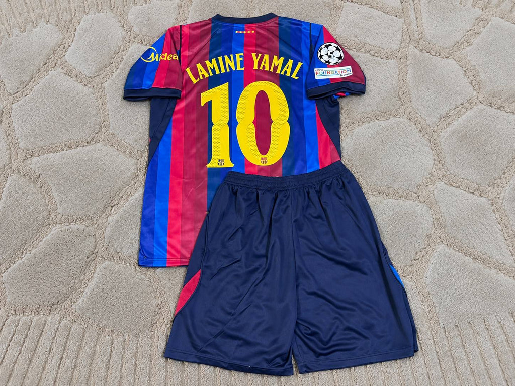 Lamine Yamal #10 Barcelona 2027 New Season Champions League Patch Home Kids Jersey Kit - Trikot Maillot
