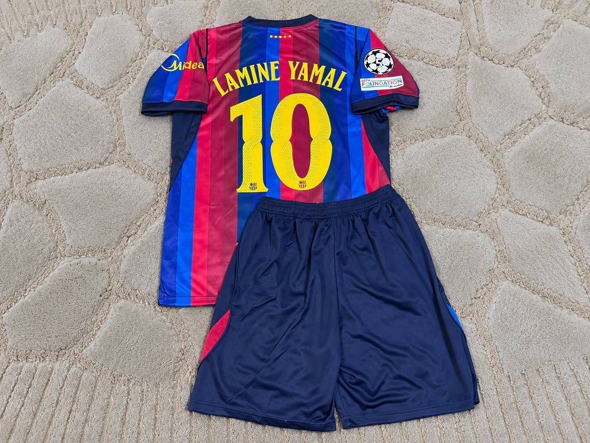 Lamine Yamal #10 Barcelona 2027 New Season Champions League Patch Home Kids Jersey Kit - Trikot Maillot
