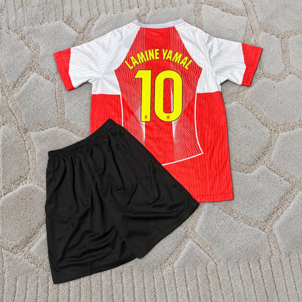 Lamine Yamal Barcelona Kids Red White Football Jersey Kit - Special Edition - Trikot Maillot