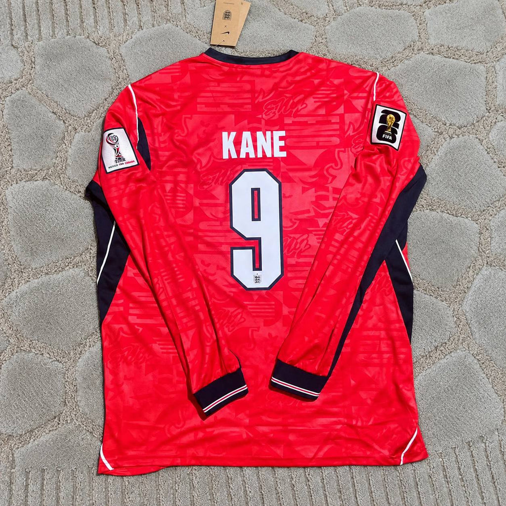 Harry Kane  #9 England 2026 World Cup Red Long Sleeve Football Jersey Kit - Trikot Maillot