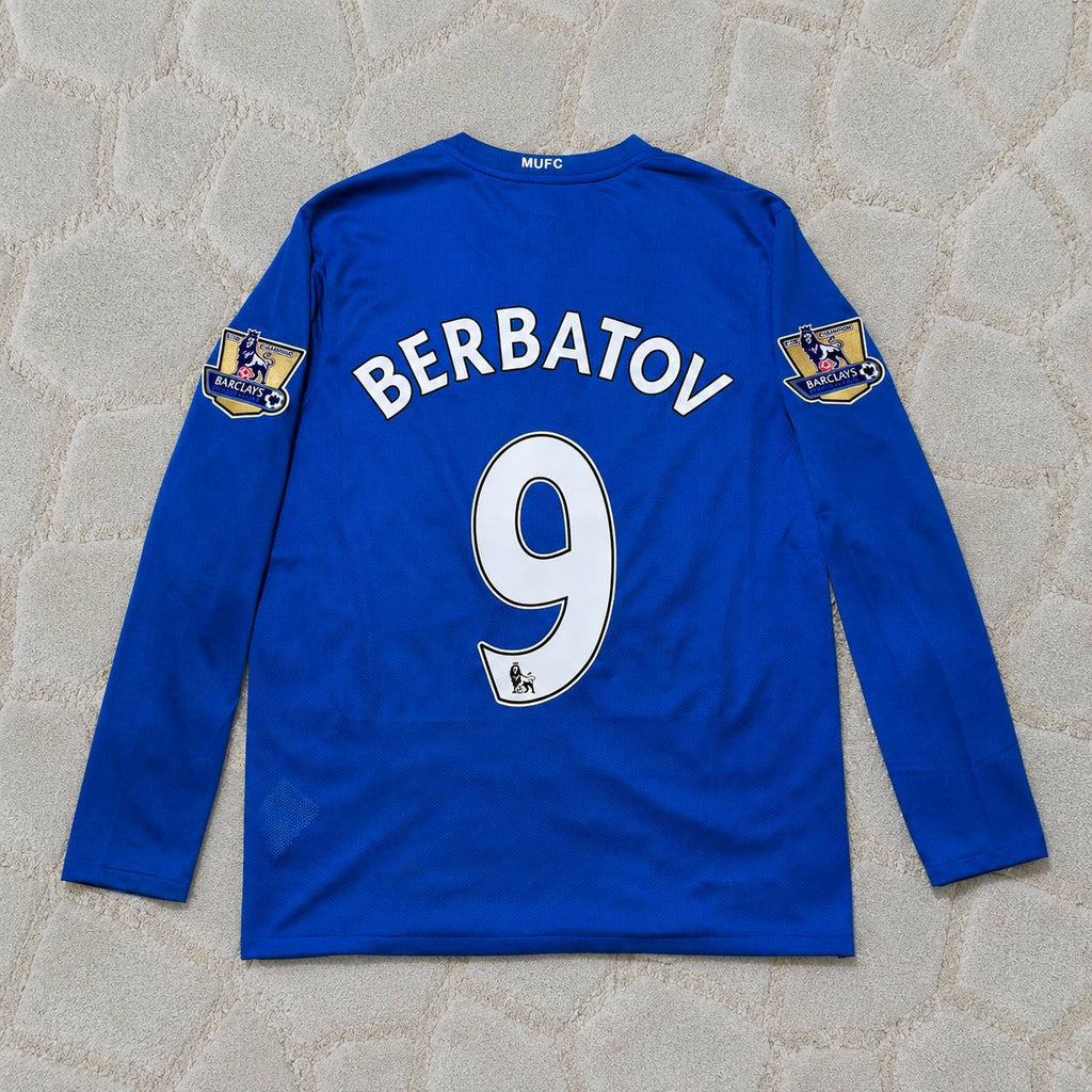 Dimitar Berbatov Manchester United 2008 Blue EPL Patch Retro Long Sleeve Football Jersey