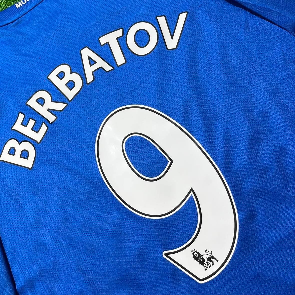 Dimitar Berbatov Manchester United 2008 Blue EPL Patch Retro Long Sleeve Football Jersey