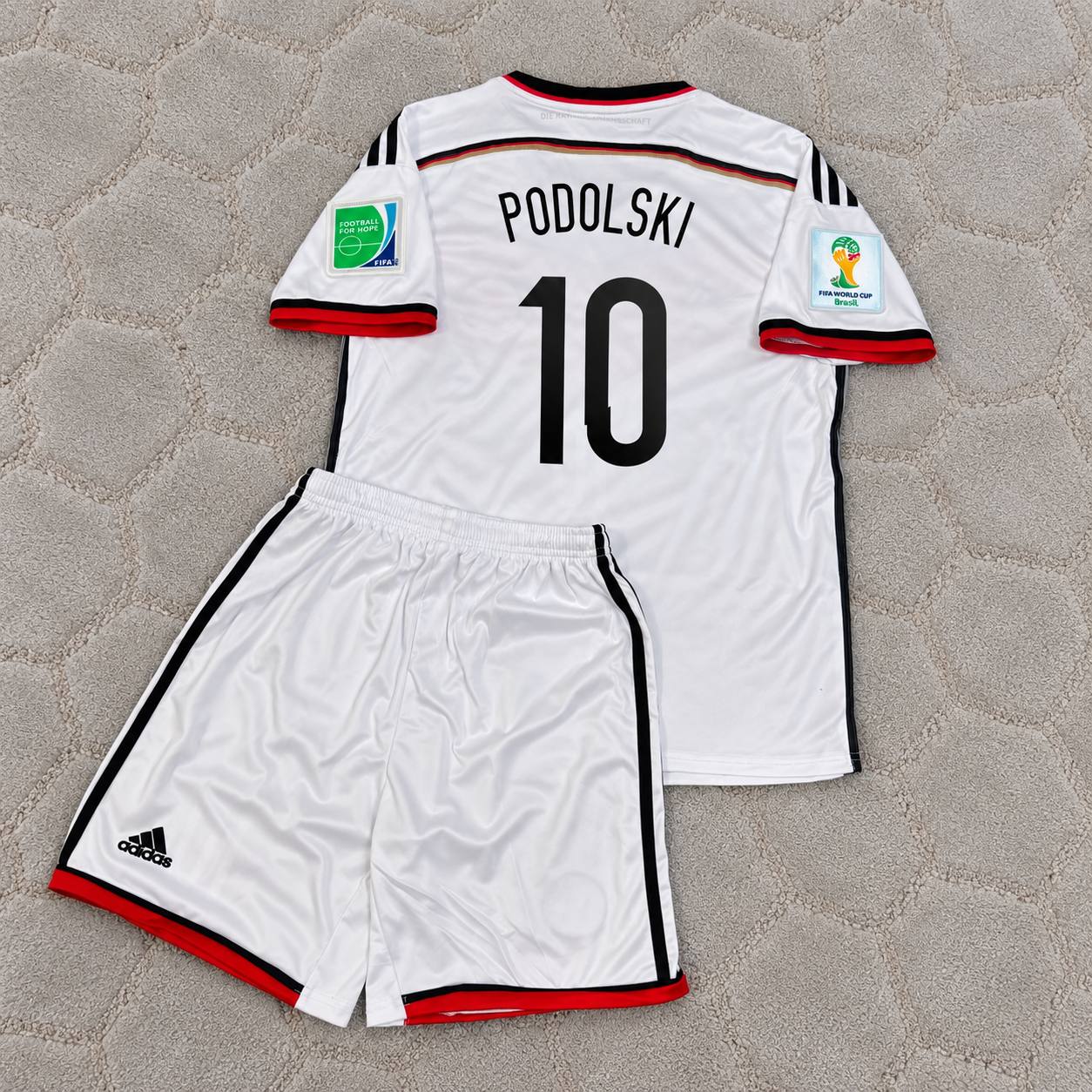 Lukas Podolski Germany 2014 World Cup Kids White Retro Football Jersey Kit