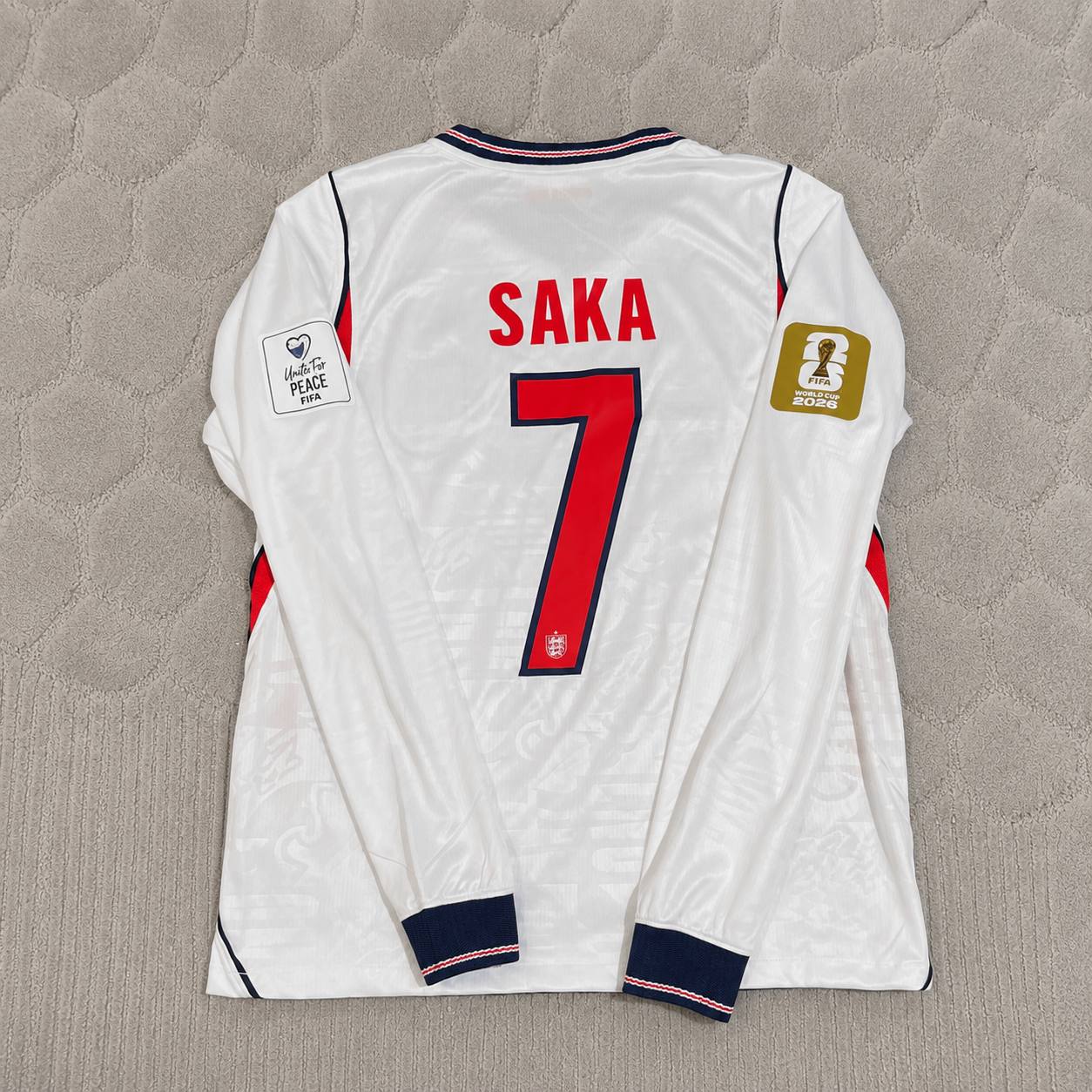 Bukayo Saka #7 England 2026 World Cup Home White Long Sleeve Jersey
