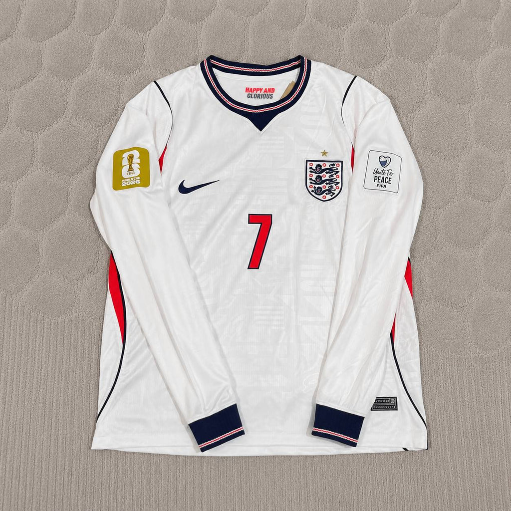 Bukayo Saka #7 England 2026 World Cup Home White Long Sleeve Jersey