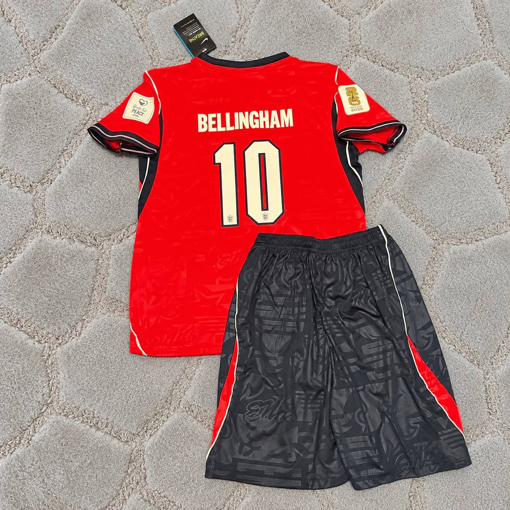 Jude Bellingham #10 England 2026 World Cup Kids Kit Away Red Football Jersey