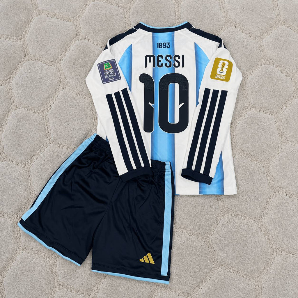 Lionel Messi Argentina 2026 World Cup Kids Long Sleeve Football Jersey Kit