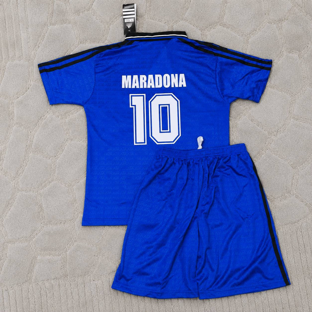 Diego Maradona Argentina 1994 World Cup Blue Kids Retro Football Jersey Kit