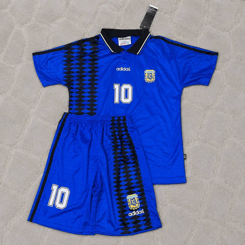Diego Maradona Argentina 1994 World Cup Blue Kids Retro Football Jersey Kit