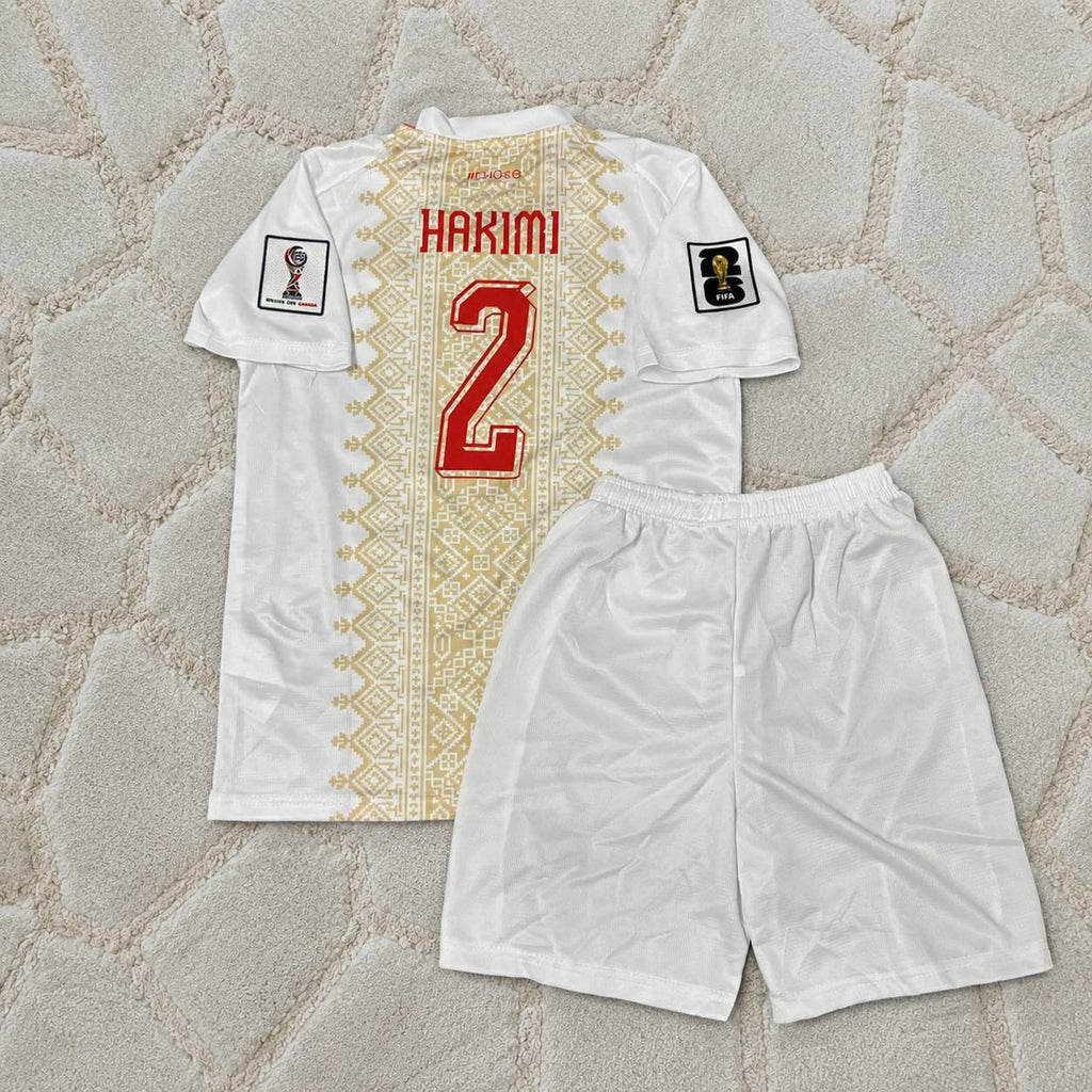 Achraf Hakimi Morocco 2026 World Cup Away White Kids Football Jersey