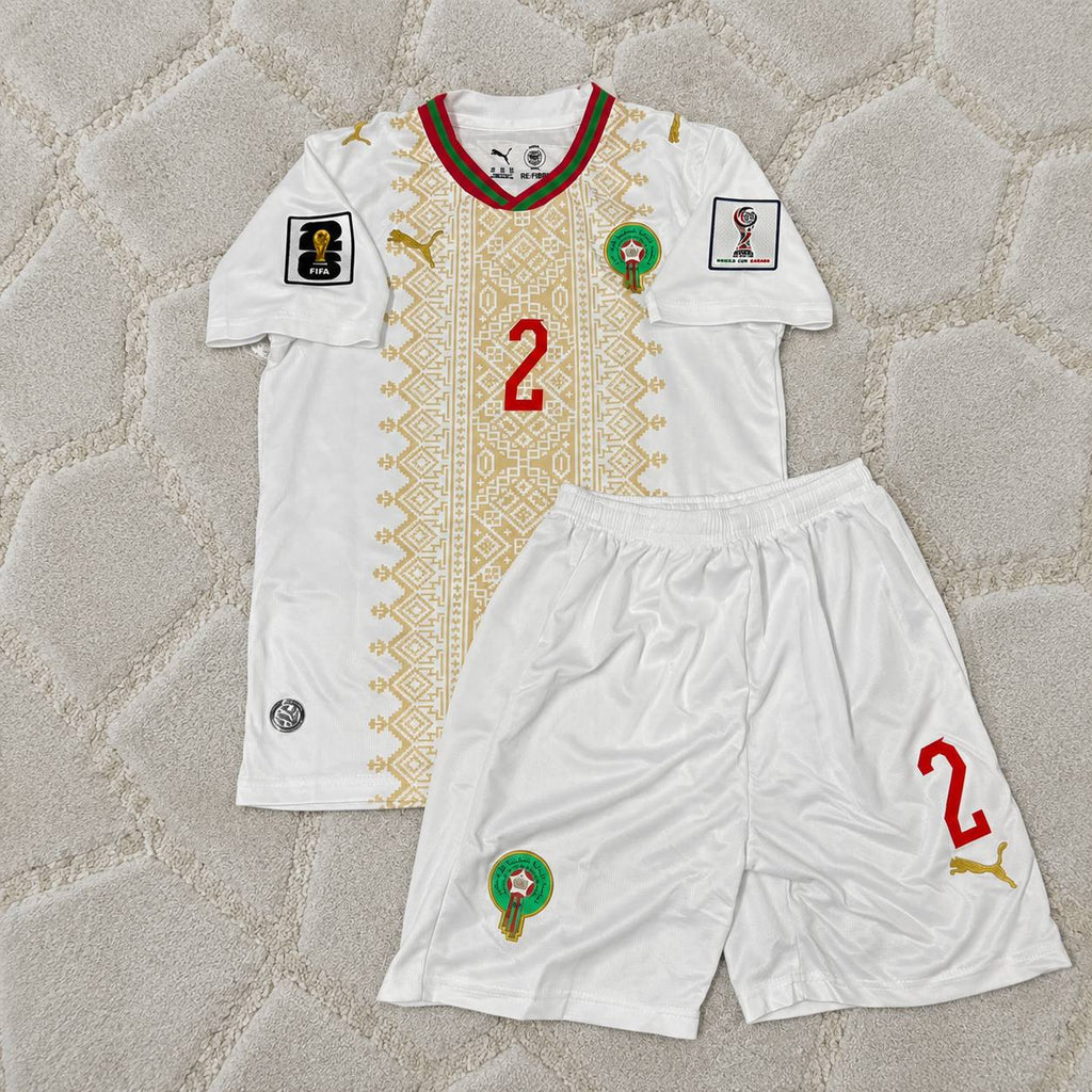 Achraf Hakimi Morocco 2026 World Cup Away White Kids Football Jersey