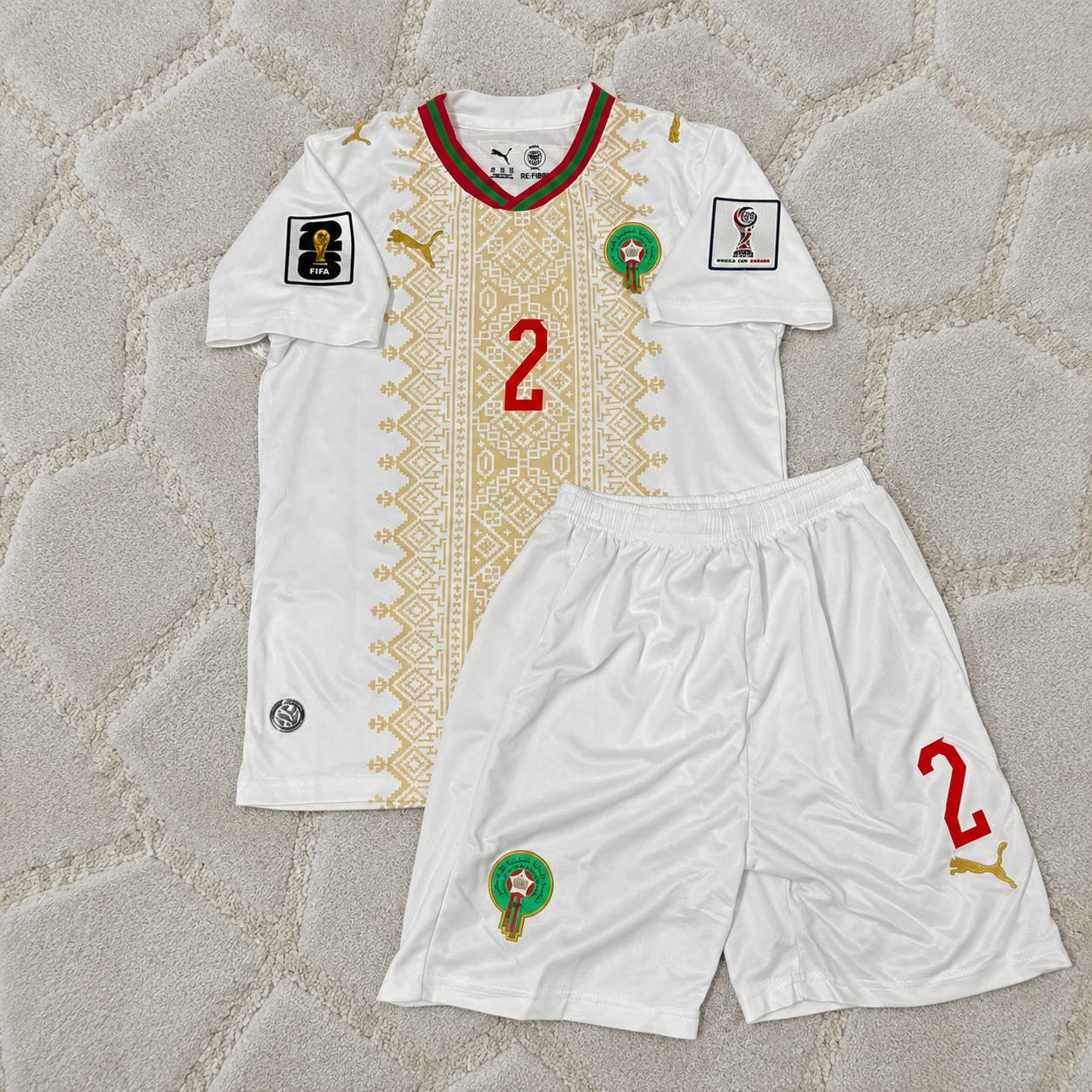 Achraf Hakimi Morocco 2026 World Cup Away White Kids Football Jersey
