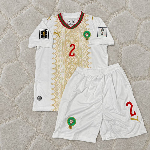 Achraf Hakimi Morocco 2026 World Cup Away White Kids Football Jersey