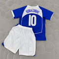 Ronaldinho #10 Brazil 2004 Blue Away Kids Kit Retro Football Jersey Kit