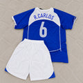 Roberto Carlos #6 Brazil 2004 Blue Away Kids Kit Retro Football Jersey Kit