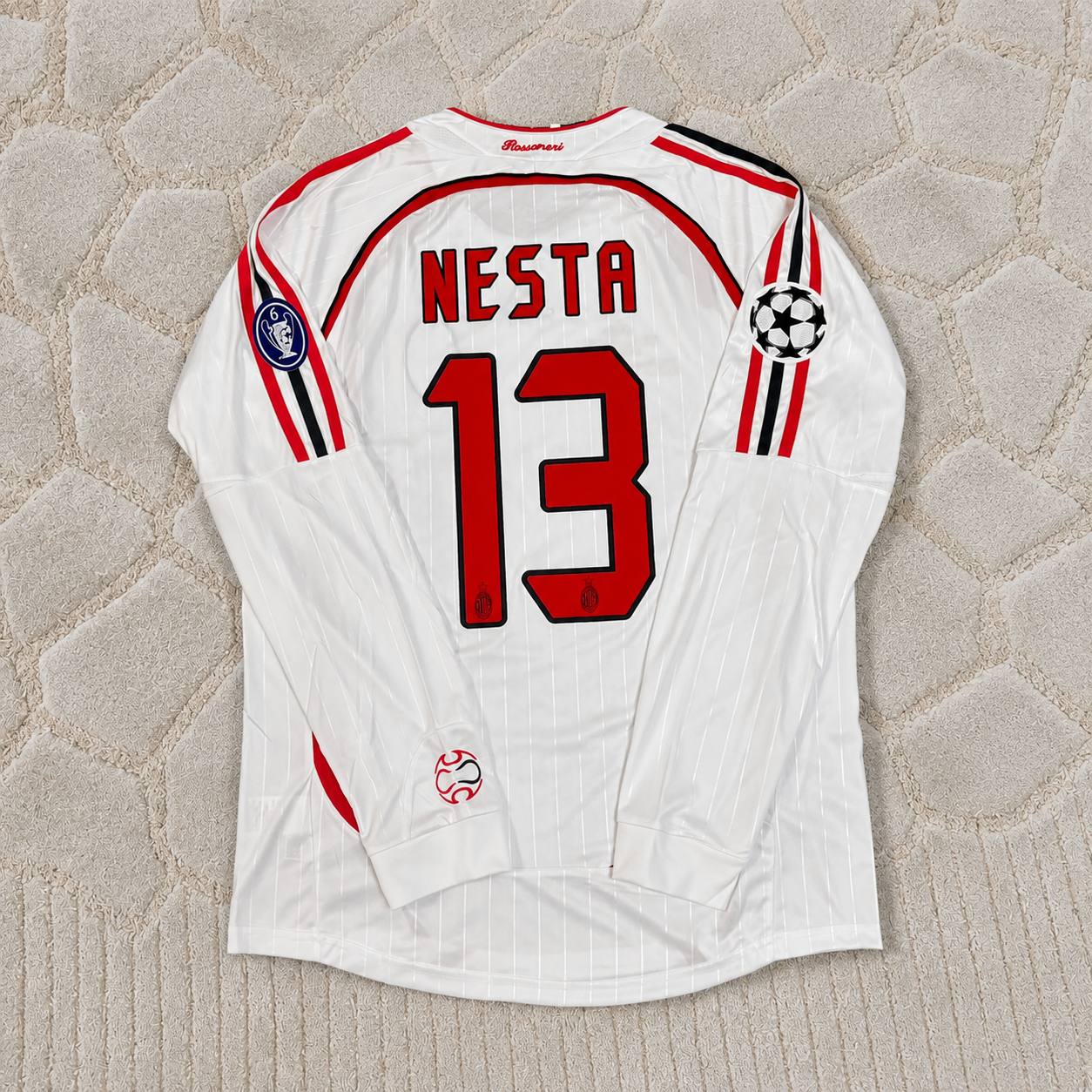Alessandro Nesta #13 AC Milan 2007 Champions League Final Away White Long Sleeve Retro Jersey