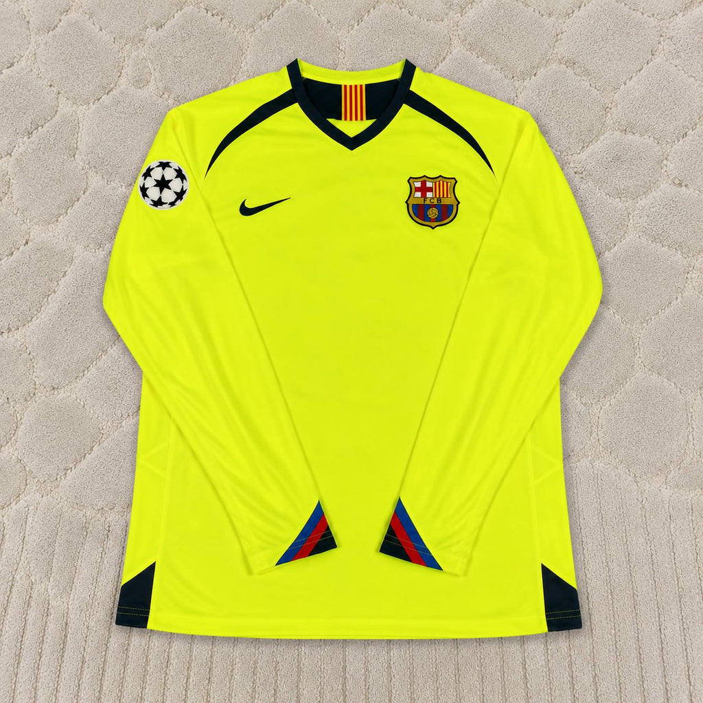 Giovanni van Bronckhorst Barcelona 2005-2006 Yellow Green Retro Long Sleeve Football Jersey