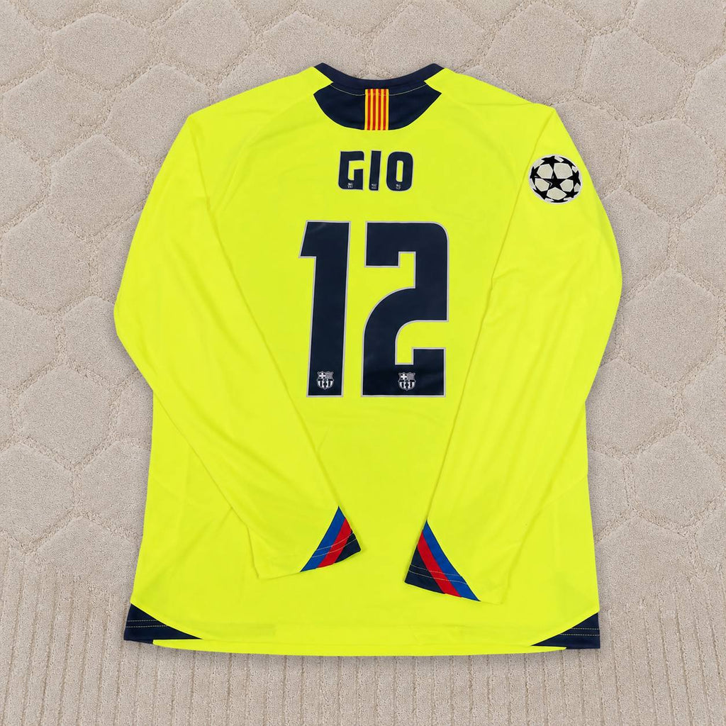 Giovanni van Bronckhorst Barcelona 2005-2006 Yellow Green Retro Long Sleeve Football Jersey