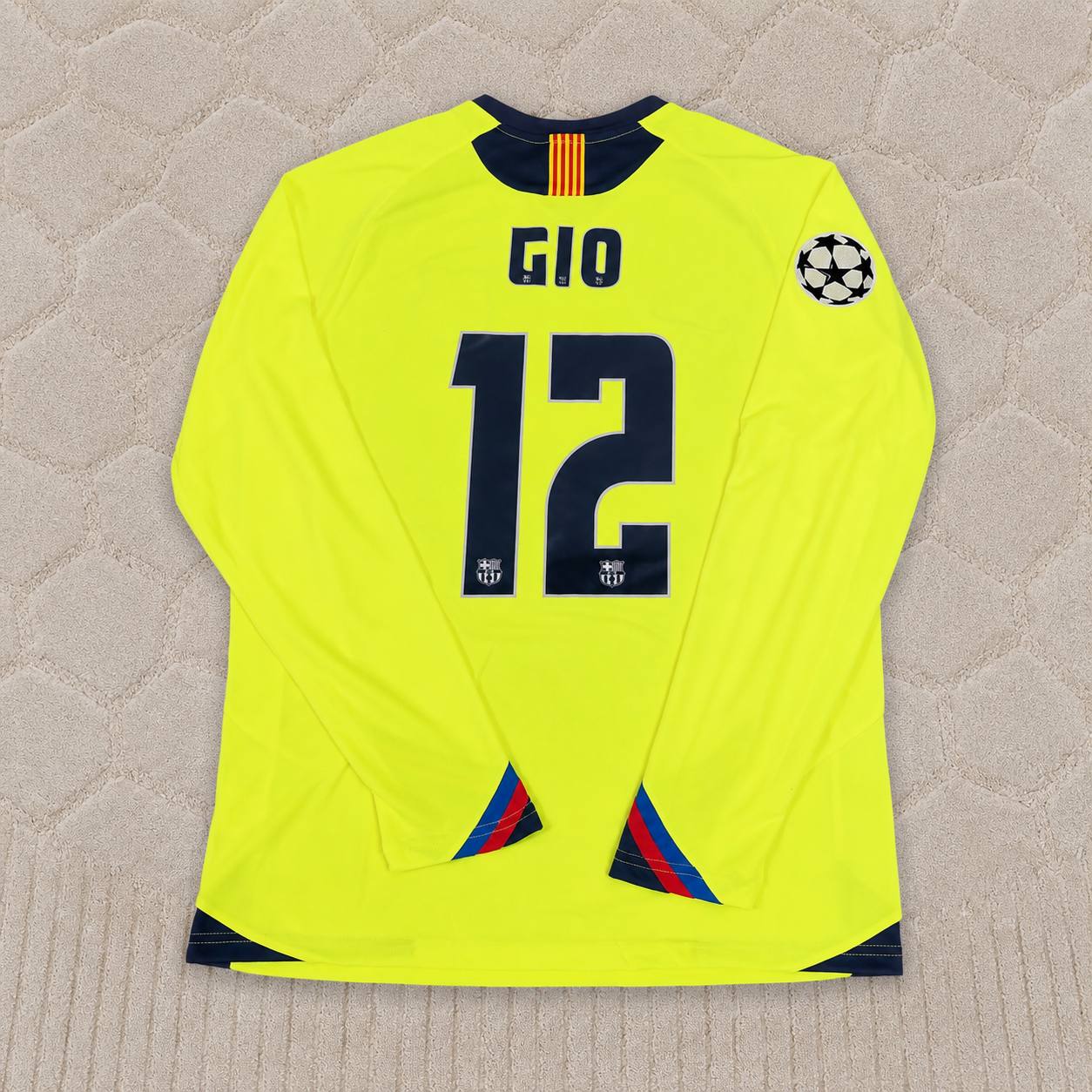 Giovanni van Bronckhorst Barcelona 2005-2006 Yellow Green Retro Long Sleeve Football Jersey