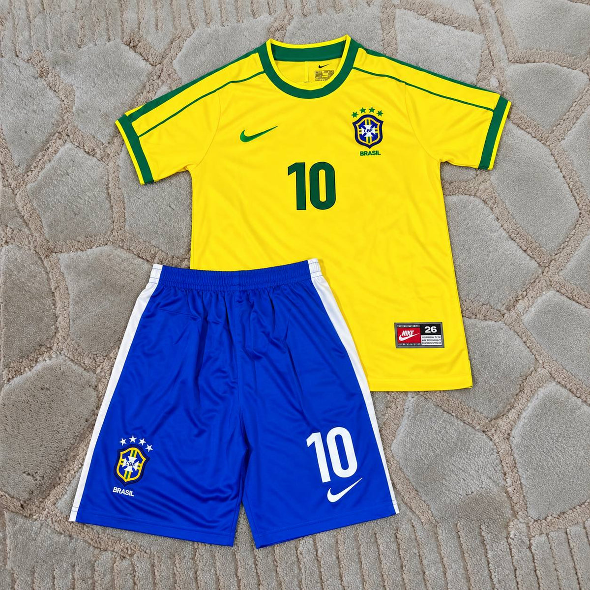 Neymar Jr. #10 Brazil Retro Kids Soccer Kit Jersey Kinder Trikot Maillot Football Shirt Legend