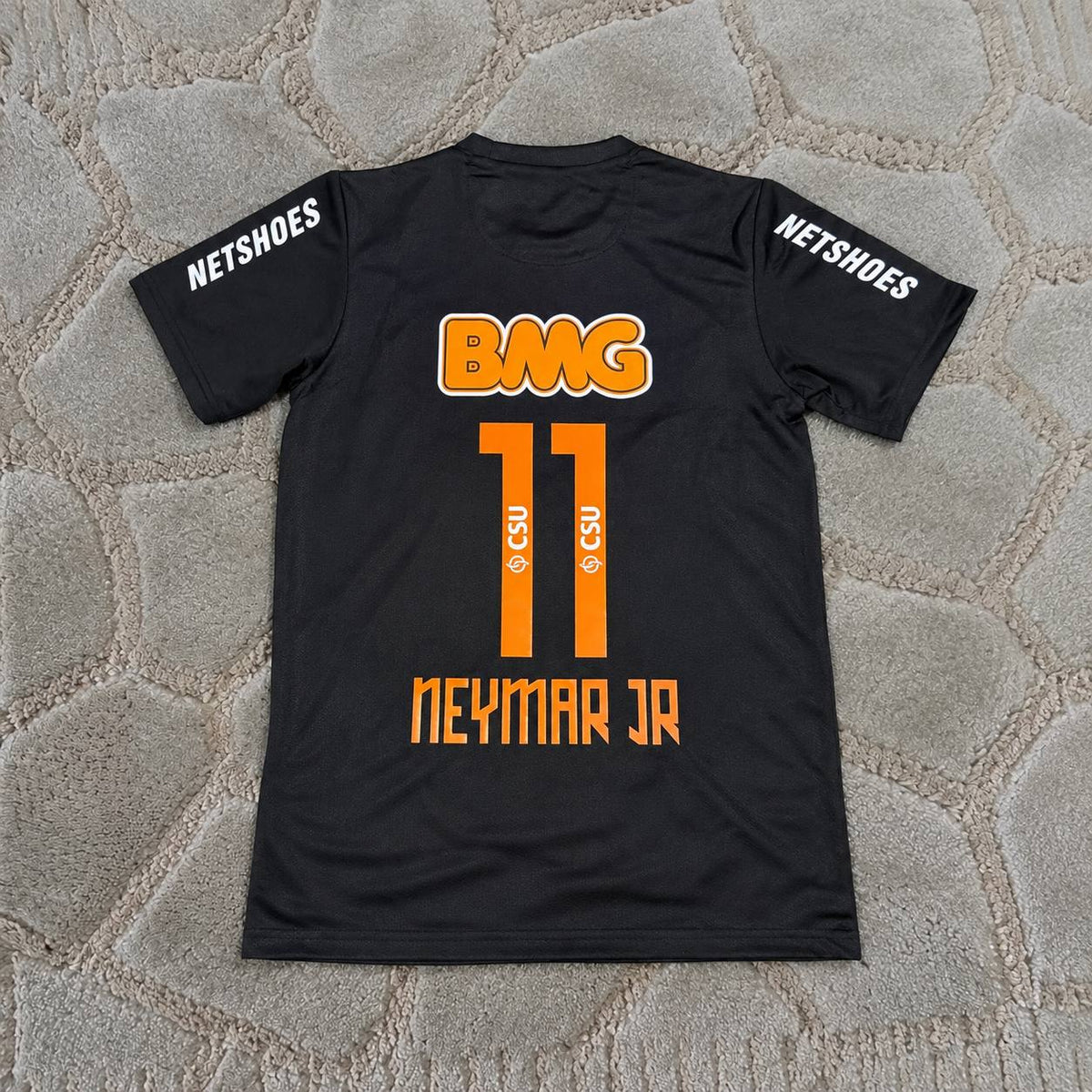 Neymar Jr #11 Santos Black Special Golden Font Retro Football Shirt - Jersey Kit Trikot Maillot