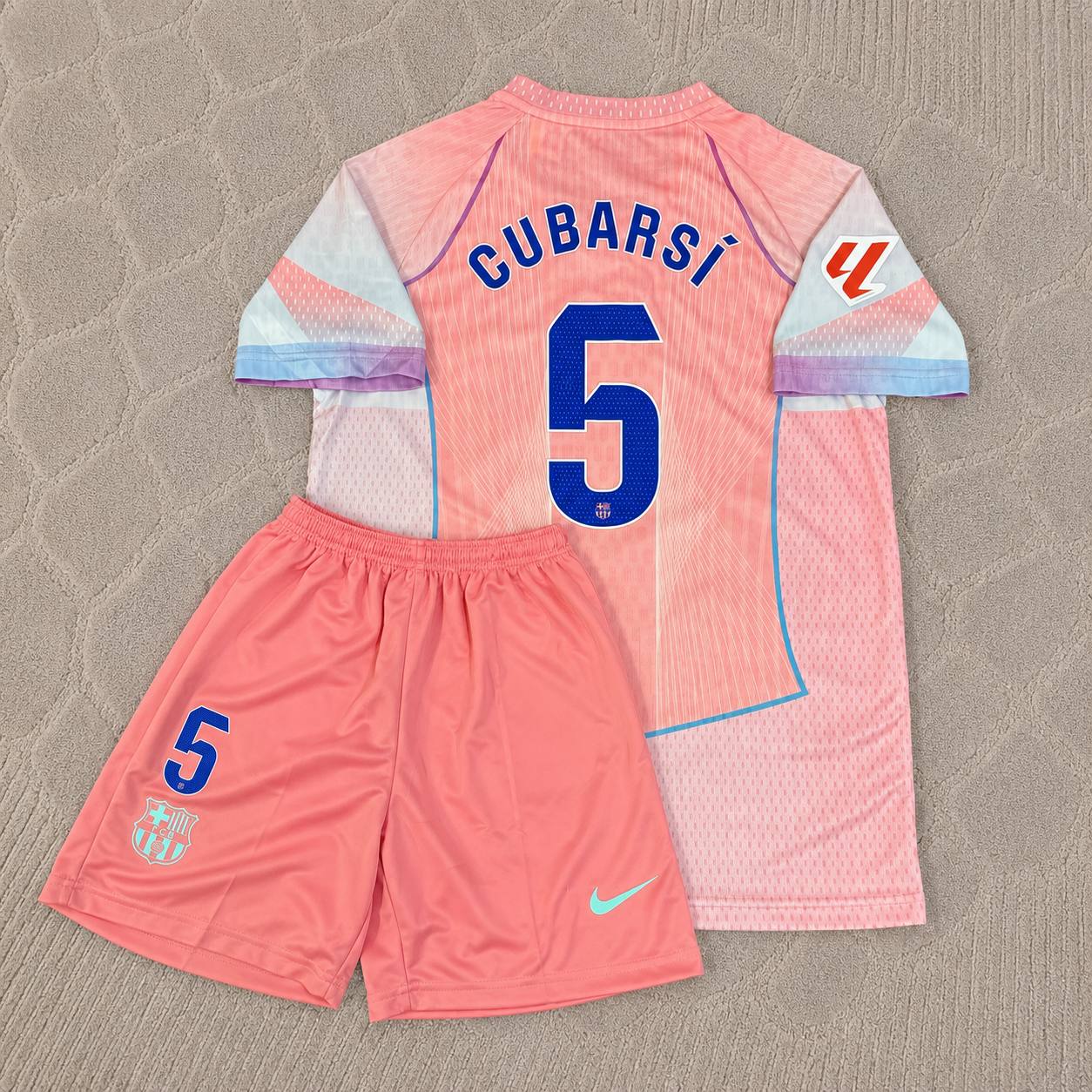 Pau Cubarsi Barcelona Home Pink New Season Kids 2026 Jersey Trikot Maillot Soccer Shirt