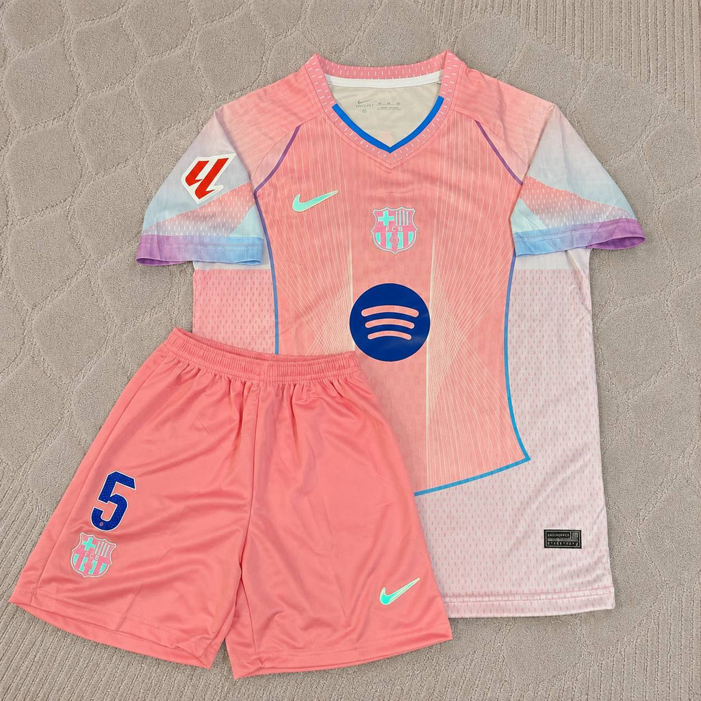 Pau Cubarsi Barcelona Home Pink New Season Kids 2026 Jersey Trikot Maillot Soccer Shirt