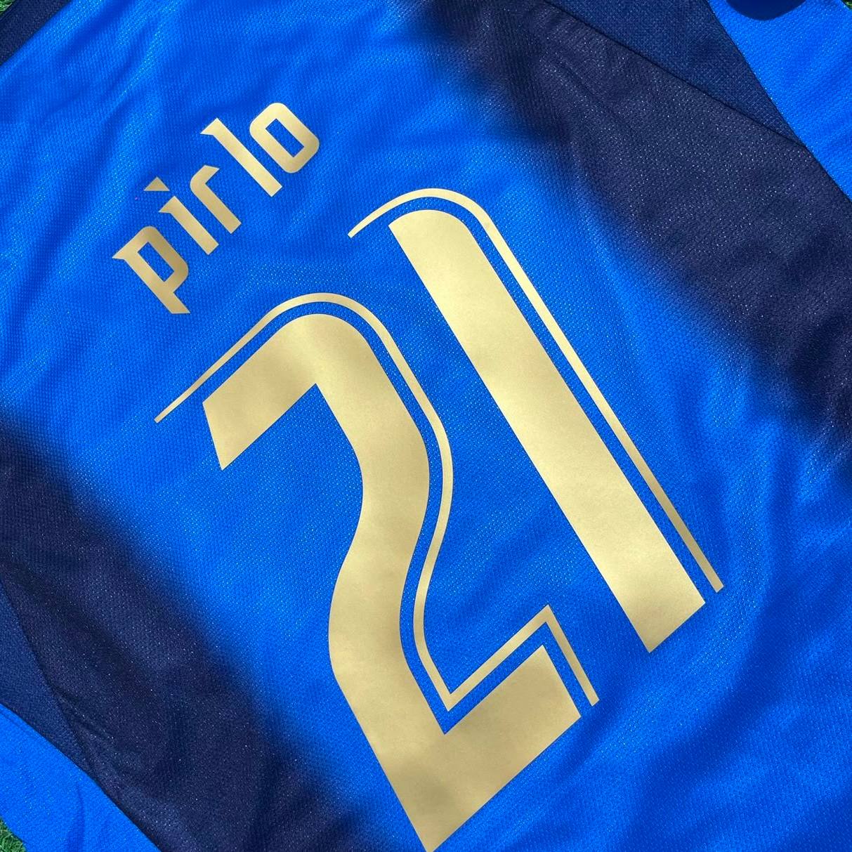 Andrea Pirlo #21 Italy 2006 World Cup Final Long Sleeve Retro Jersey Maillot Trikot Maglia Soccer Shirt
