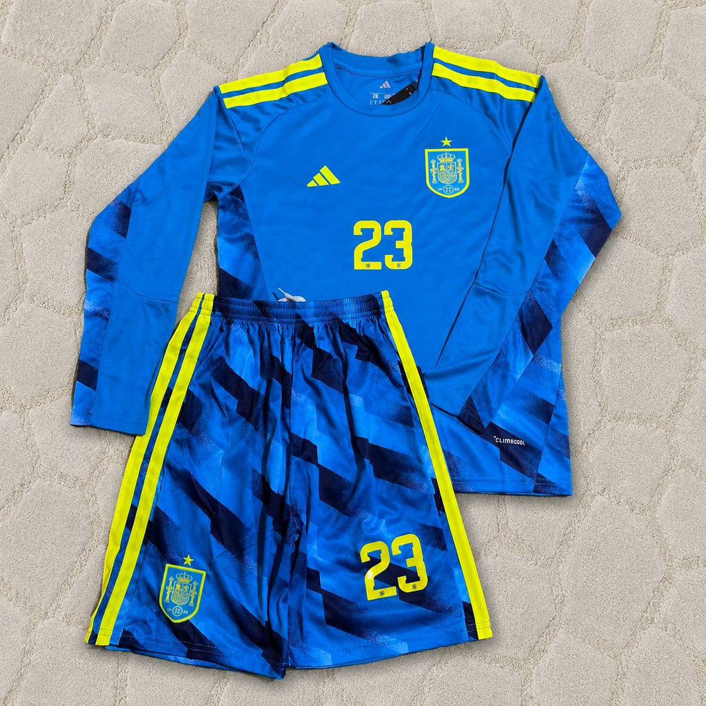 Unai Simon Spain Goalkeeper 2026 World Cup Long Sleeve Kids Blue Special Football Jersey