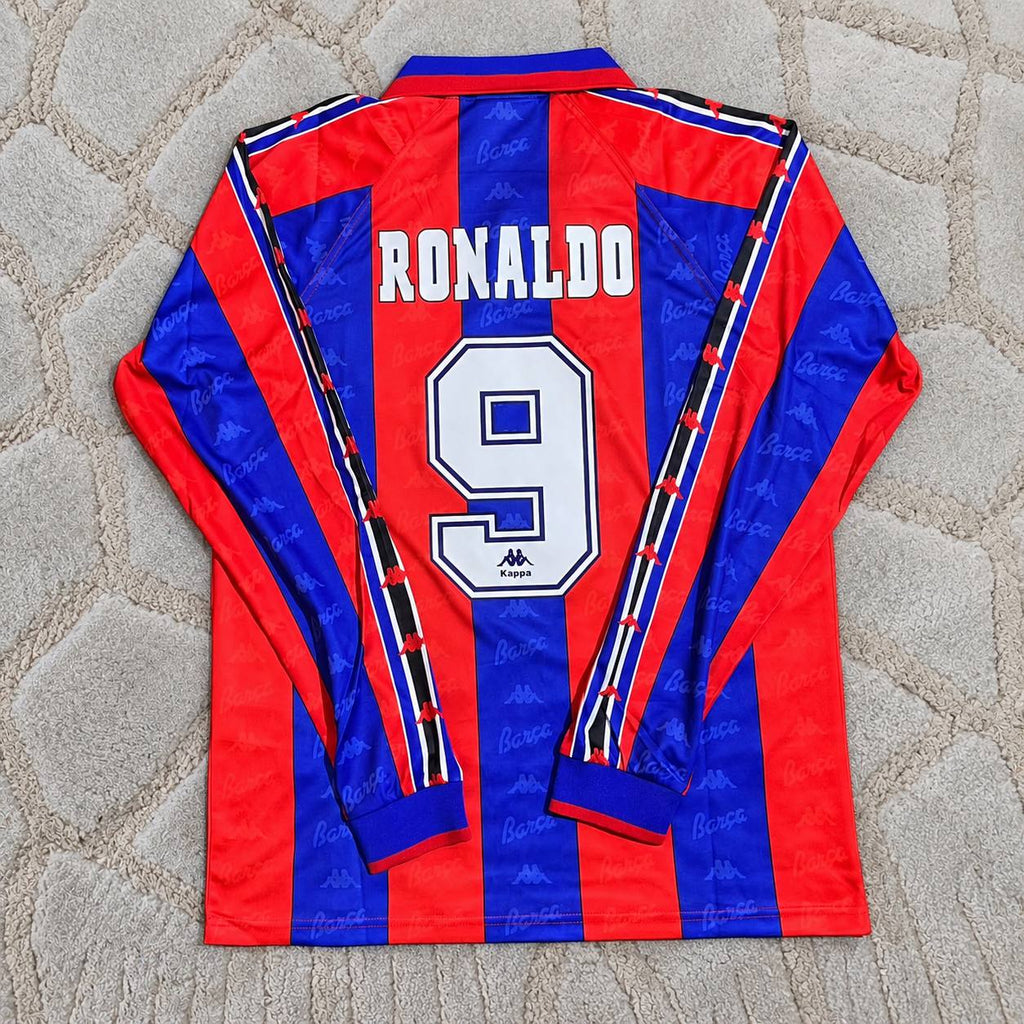 Ronaldo Nazario Barcelona 1996 1997 Retro Burgundy Long Sleeve Football Jersey Soccer