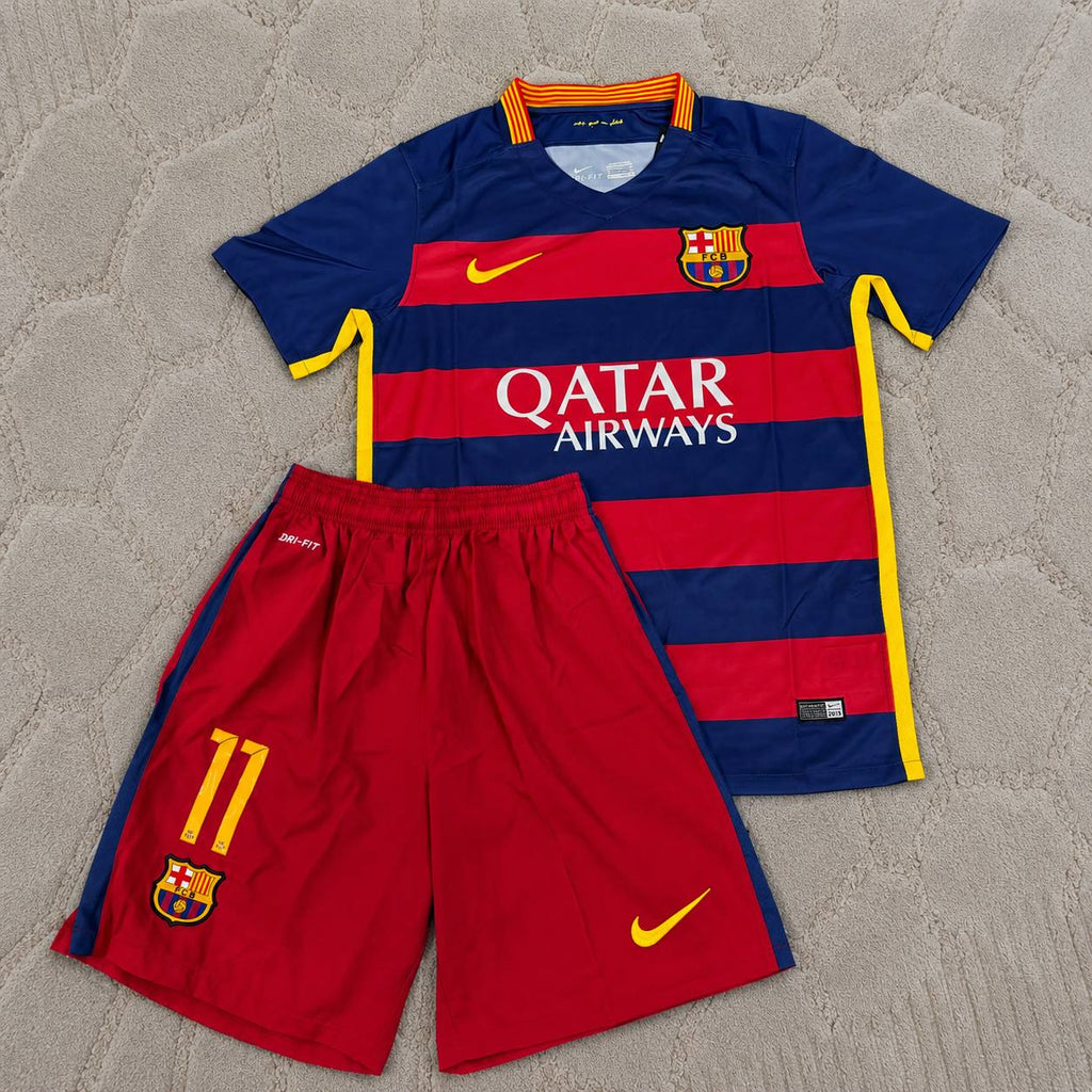 Neymar Jr Barcelona 2015/16 Retro Black Pink Kids Jersey Soccer Maillot KinderTrikot Maglia Soccer Shirt