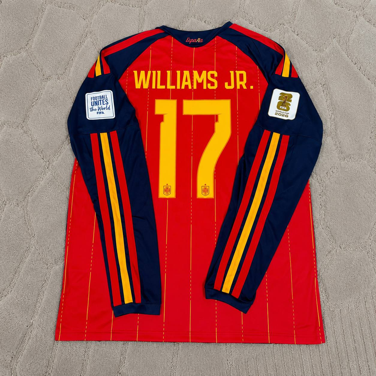 Nico Williams #17 Spain 2026 World Cup Home Long Sleeve Jersey Trikot Maillot